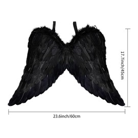 Angel Wings Costume Accessories-Feather Wings for Adults, Lightweight Adjustable Fairy Wings,Cosplay (Black-1.97ft)