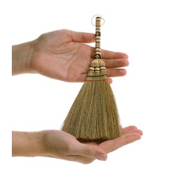 SN SKENNOVA - (Tiny Size) 11 inch Short of Asian Whisk Broom Thai Natural Straw Broom with Embroidery Nylon Thread Handle with Nylon Hanger