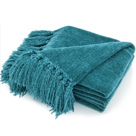 RECYCO Throw Blanket Soft Cozy Chenille Throw Blanket with Fringe Tassel for Couch Sofa Chair Bed Living Room (Teal, 50'' x 60'')
