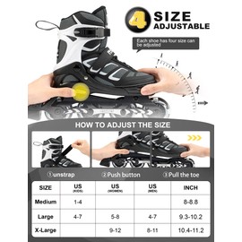 Nyctus Inline Skates for Men and Women, patines para adultos Mujer Hombre, Adjustable Flashing Inline Skates for Adult Male Female with Light Up Wheels Outdoor and Indoor