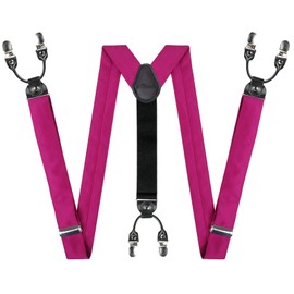 Alizeal Men's Plain 6 Clips Bow Tie and Suspenders, Pocket Square, Cufflinks Set-Black, 072 - Magenta, Unit size