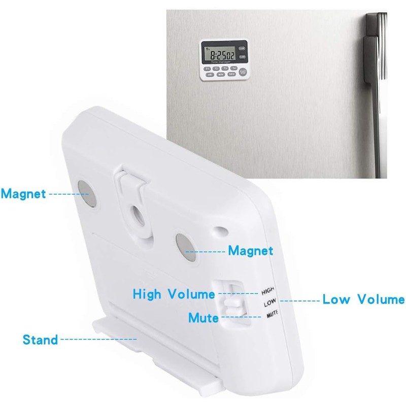 4 Channels Digital Kitchen Timer Clock with Large LCD Display,