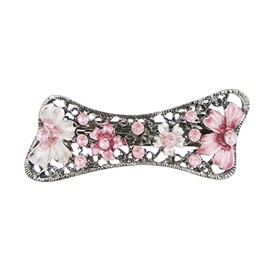 Ladies Enamel Floral Diamante Diagonal Bow Metal Vintage Hair Barrette Clip (Pink)