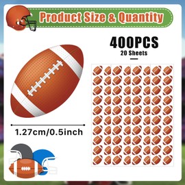 400 Pcs Small Football Stickers Vinyl Mini Football Helmet Stickers for Water Bottle Kids Boys Tiny Sports Ball Decals Waterproof for Soccer Sports Party Favor Supply Reward Planner Calendar DIY Craft