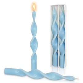 Smokeless Spiral Taper Candles Unscented Blue Twisted Tall Candlesticks 10 Inch Long Swirl Candles for Home Decor Wedding Party