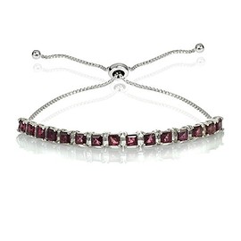 B. BRILLIANT Sterling Silver 3mm Garnet Princess Bolo Tennis Adjustable Bracelet for Women