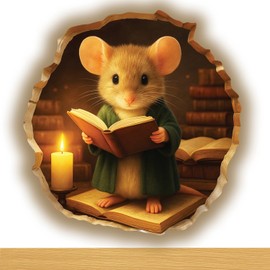GRITKULTURE Removable Mouse Reading Book in Mouse Hole Decal Sticker 5.1inch 2 Pack. Mouse Hole in The Wall Sticker with 3D Effect. Wall Decoration, Funny Gift, Potty Training, Prank (#3)