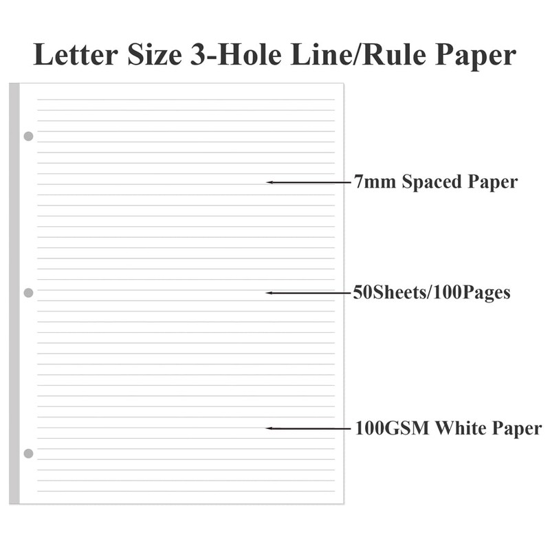 3 Hole Lined Paper for A4 Binder - 50 Sheets/100