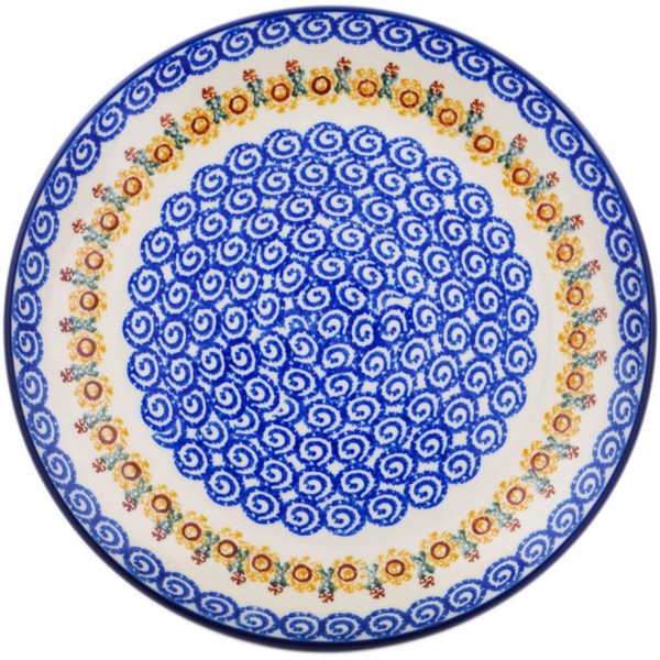 Authentic Polish Pottery Lunch Plate in Rustic Sunflower Chain Design