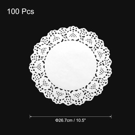 sourcing map 100 Pcs White Lace Paper Doilies 10.5 Inch Round Paper Doilies Tableware Disposable Paper Decorative Paper Placemats for Wedding, Birthday, Cakes, Desserts, Tableware Food