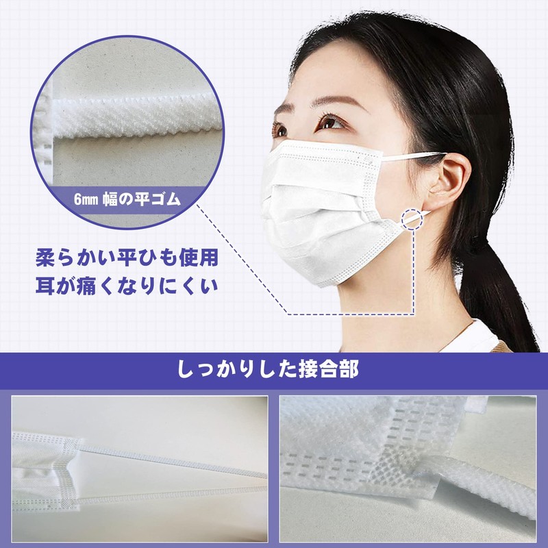 Gaitatu Non-Woven Mask, Individually Packaged, Disposable, 3-Layer Construction, White, Flat