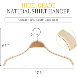 TOPIA HANGER Slim Natural Wood Hangers with Extra Soft Non-Slip Rubber Grips, 30-Pack High-Grade Fashion Hanger No Shoulder Bump for Sweaters, Hoodies, Jacket, Dress, Coat -CT15N30