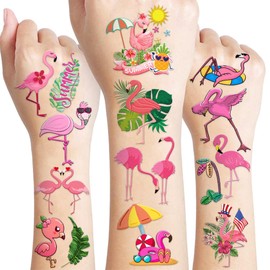 Kotkiddy 12 Sheets Summer Pool Party Tattoos, Hawaiian Luau Theme Tattoos, Waterproof Beach Temporary Tattoo Stickers for Kids and Adults, Tropical Party Decorations and Accessories