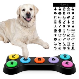 PWEZON Dog Recordable Training Buttons, Set of 7 Colors, Dog Buttons for Communication, Dog Speech Training Buzzers, Loud Clear Already Recorded Words, Adjustable Volume