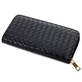 Lulu & berry Wallet, Women's, Men's, Embossed, Round Zipper, Long Wallet, Mesh A (Medium Handle) Black