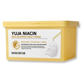 SOME BY MI Yuja Niacin Anti Blemish Daily Mask - 30 Sheets, 11.8oz - Daily Korean Niacinamide Face Sheet Mask for Dark Spot - Brightening & Radiance-Boosting Solution for Dull Skin - Korean SkinCare