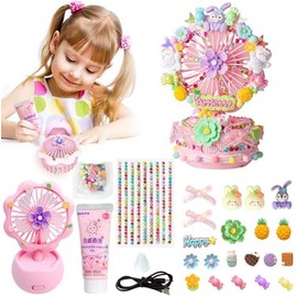 Mini Ventilador Portátil, Kit de Manualidades para Ventilador de Mano DIY, exquisito set decorativo que incluye Pegatinas de Cristal y Dijes. Diseñado para Chicas Jóvenes (diseño floral rosa)