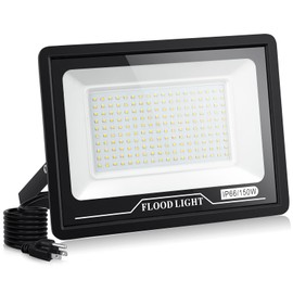 Valytime LED Flood Light Outdoor,150W LED Work Light UL Plug,15000LM Super Bright Security Lights,IP66 Waterproof Outside Floodlights 6000K Daylight White Portable Spot Light for Yard,Garage,Garden