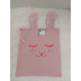 Unbranded Spring/Easter Pink Cloth Gift Bag W/Bunny Face & Gingham Ears W/Drawstring BNWT!