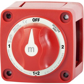 Blue Sea Systems Mini Battery Switch, MFG# 6007, Red, 300A Cont, 500A int, 32VDC. Positions: 1-2-off-both. / BS-6007 /