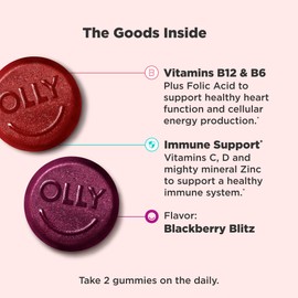OLLY Men's Multivitamin Gummy, Vitamins A, C, D, E, B, Zinc, BlackBerry Flavor, 65 Day Supply - 130 Count (Packagine May Vary)