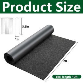 DECOHS 10 x 2 Ft Recycled Felt Mulch Mat Roll for Landscaping, Permanent Fabric Mulch Walkway Pathway Mat, Reusable Garden Pathway Mulch Barrier with 10 Stakes for Plants, Vegetable and Flower Outdoor