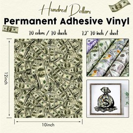 HTVSTD Money-Themed Adhesive Vinyl Sheets - Multicolor, Modern, Cartoon Pattern - Permanent, Waterproof - 12 Sheets x 12 * 10inches - DIY Crafts, Home Decor, Mugs, Car Decals
