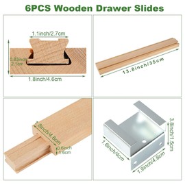 LANIAKEA 6PCS Wood Drawer Slide 13.8 Inches Wooden Drawer Slides Bottom Mount with Metal Slide Glides, Center Mount Drawer Slides Replacement Part
