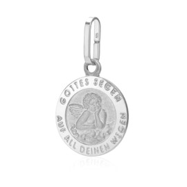 NKlaus 13402 Small Guardian Angel Pendant 925 Silver 10 mm Engraved with "Gott schütze Dich (Gott schütze Dich"), Yellow Gold