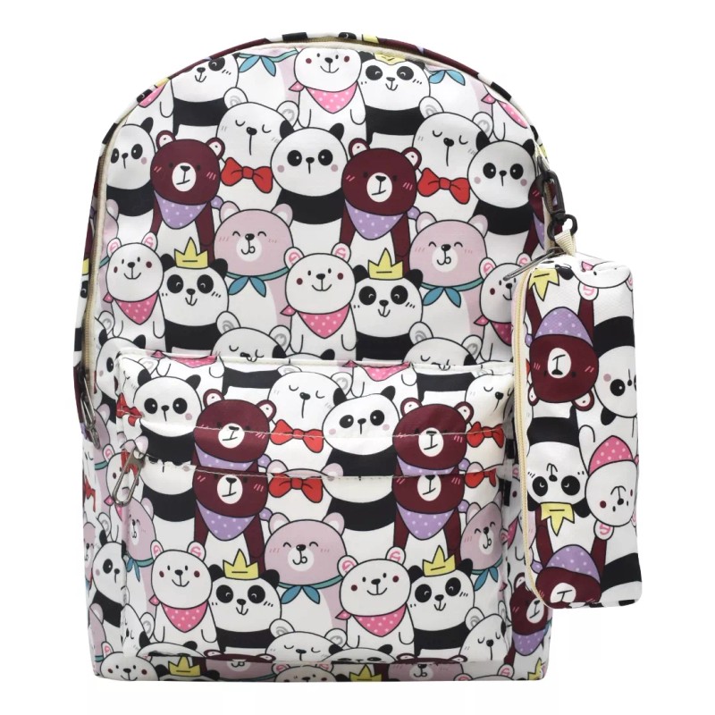 Lluvia Mochila Lonchera Lapicera Osos Con Accesorios Estampada Blanca Primaria