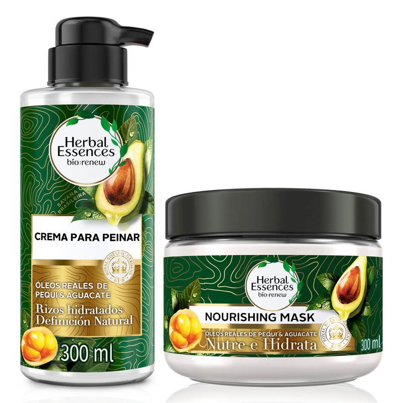 Herbal Essences BioRenew Pequi Aguacate, Kit Mascarilla Intensiva 300ml, Crema