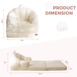 MAXYOYO Folding Sofa Bed, 2 in 1 Convertible Sofa to Lounger Comfy Single Bean Bag Chair for Adults, Floor Sleeper Couch with Handle, Faux Fur Couch Bed for Living Room Bedroom, Beige