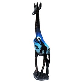 African Wood Tall Hand-Crafted Giraffe Statues Striking Designs and Sizes. Nature's Graceful Beauty Engulfs Safari Home Décor All Occassions. (Night Sky, 18 Inch)