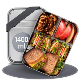 boddels Stainless Steel Lunch Box with Compartments, 1,400 ml, Includes Flexible Divider, Children's Lunch Box with Dividers, Lunch Box for Nursery, School, Work, Children's Lunch Box with