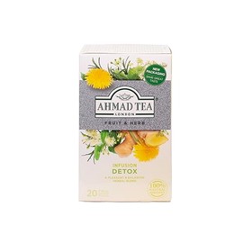 Ahmad Tea Herbal Tea, Ginger, Peppermint, Fennel, Dandelion, & Birch 'Detox' Teabags, 20 ct (Pack of 6) - Decaffeinated & Sugar-Free
