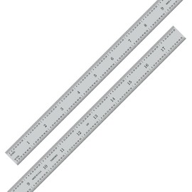 PEC Tools 18-inch Steel Ruler, 1/50" Thick X 3/4" Wide, High-Carbon Steel, 1/32", 1/64", 1/50", 1/100" High-Precision Ruler, Made in USA
