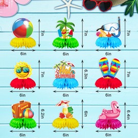Estivaux 9 PCS Summer Tropical Honeycomb Centerpieces for Tables, Luau Party Table Centerpiece Hawaiian Table Decorations Beach Pool Party Favor Table Toppers for Summer Luau Party Decor Supplies