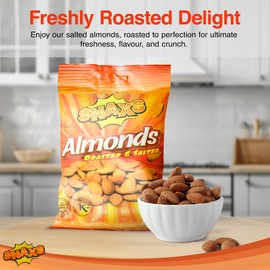 Snaxs Roasted Almond Nuts 12 x 40g - Salted Nuts with Fibre, Protein, and Minerals - Crunchy Kosher Almonds Ideal for Snacking and Baking