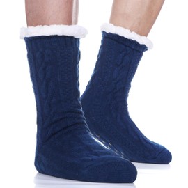 EBMORE Mens Fuzzy Socks Winter Cozy Fluffy Cabin Warm Fleece Soft Comfy Thick Non Slip Christmas Gift Stocking Stuffer for Men Home Socks(Ultra Marine)