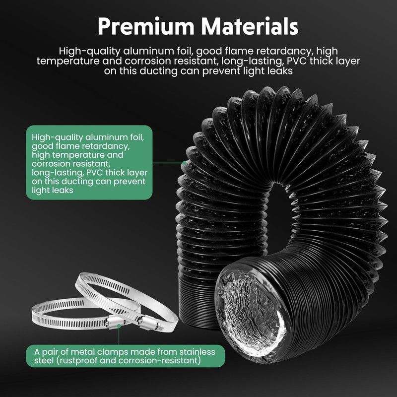 Dryer Vent Hose, 8" Insulated Flexible Duct 25FT with 2