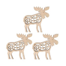 Elk | Wood | 9 cm x 9 cm | 3 mm Thick | With Lasered Decorative Elements | Christmas Decoration | Pack of 3