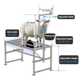 Feed Bin Goat Stand for Milking, 600LBs Goat Milking Stand, Sheep Trimming Hoof Table Iron Silver, Adjustable Size