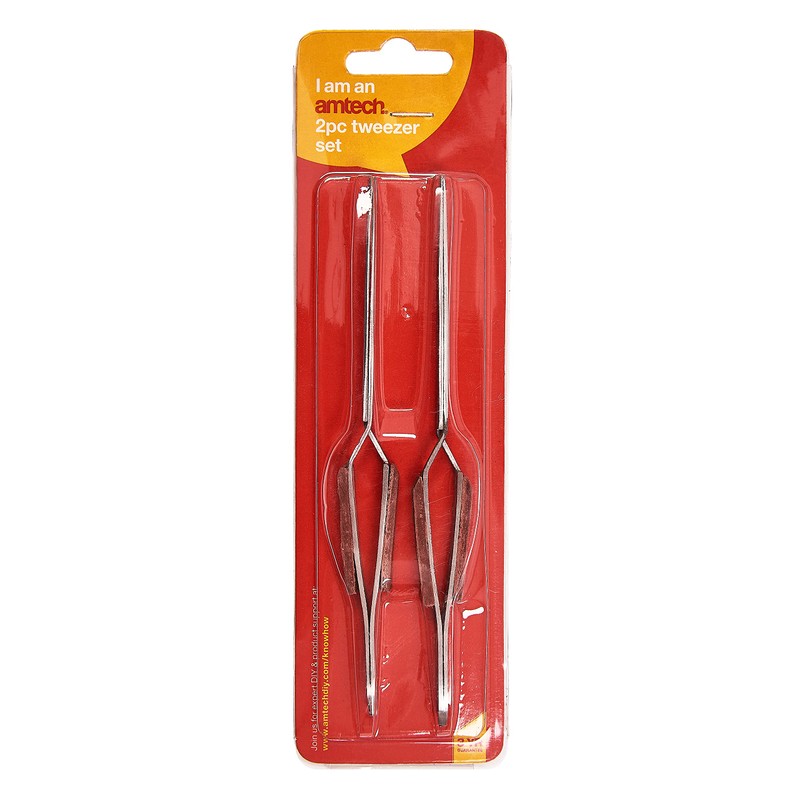 Amtech R0380 2 Piece Wooden Handle tweezer Set