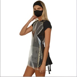 DecrPlus Hairstylist Aprons,With Tow Pockets,Adjustable Cross Back Work Apron, Soft TPU Plastic Apron ，Black shoulder strap。