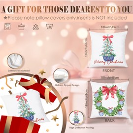 LUKIPOM Chinoiserie Christmas Pillow Covers 18x18 Double-Sided, Coquette Red Bow Christmas Tree Wreath Pillow Covers, Chinoiserie Christmas Decor, Grandmillennial Christmas Decor
