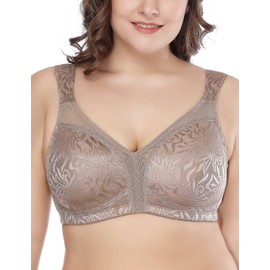 Deyllo Women's Full Coverage Plus Size Comfort Minimizer Bra Wirefree Non Padded(Toffee,42D)