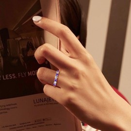 AGRULE 7 Stone Half Eternity Band Ring Stackable Wedding Anniversary Ring Sterling Silver Cubic Zirconia Inlaid Amethyst Ring for Women, Size 7