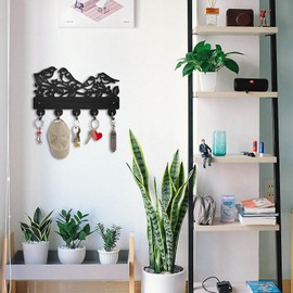 ORIGACH Wooden Fish Key Hooks with 5 Hooks Key Holder for Wall Summer Fishing Wall Mounted Black Coat Hangers Home Decor for Front Door Kitchen Entryway Bedroom Fishing Lover Gift - 11.8x6.7inch