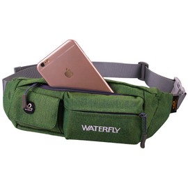 WATERFLY Flat Water Resistant Waist Bag and Belt Bag for Travelling, Cycling, Hiking, Camping, Festivals, green