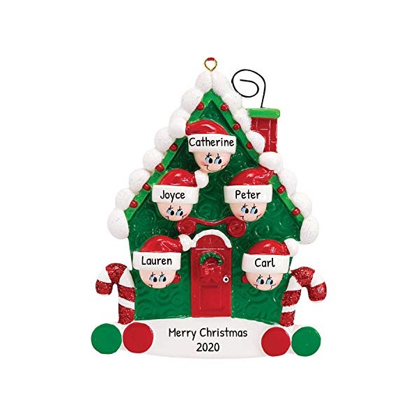 Personalized Candy-Cane House Family of 5 Christmas Tree Ornament 2020